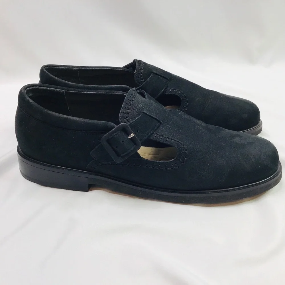 ROCKPORT Size 9 1/2 Mary Jane Loafer Flats Shoes Suede Leather Buckle Black - Picture 2 of 11